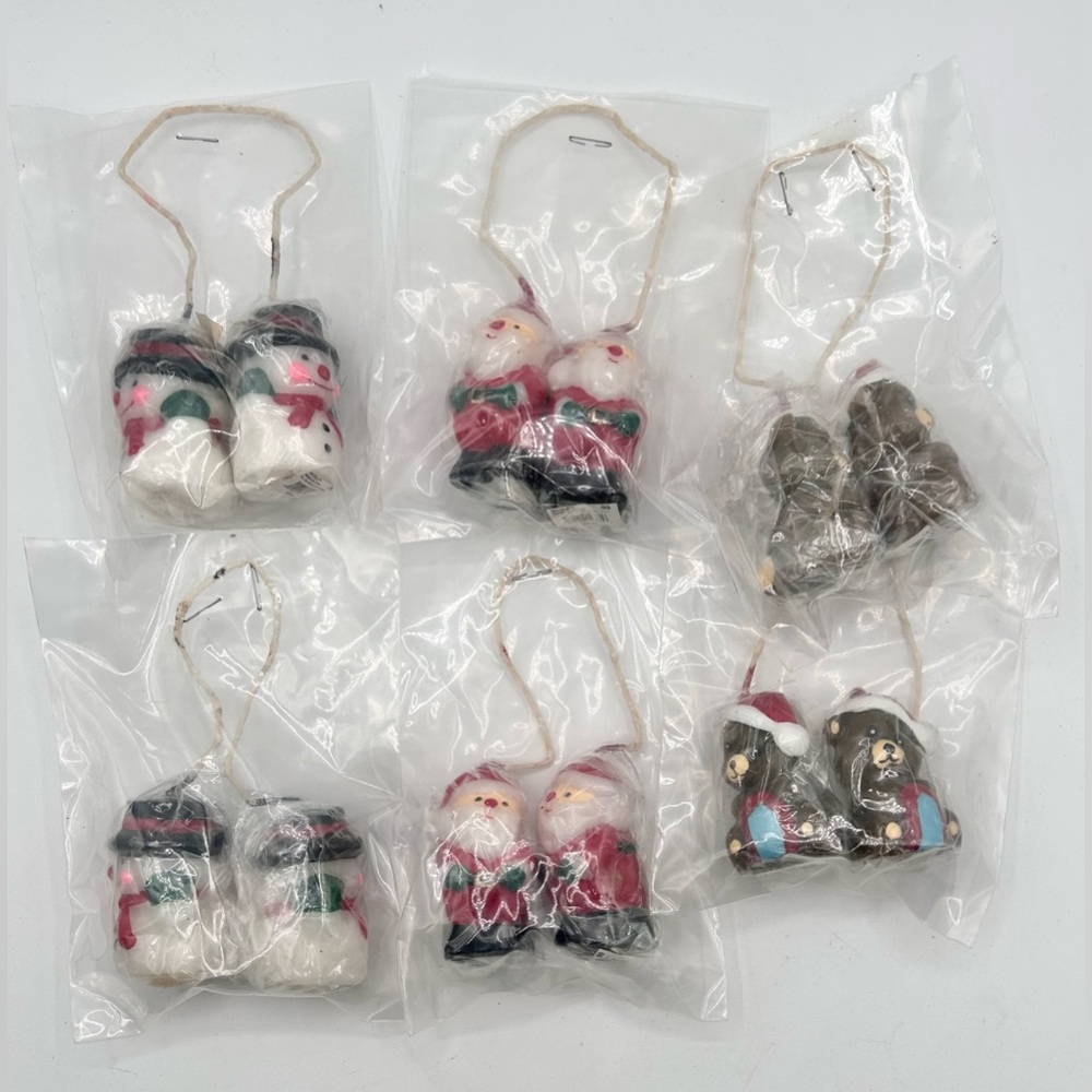 Vintage Christmas Figures Holiday Mini Candles Snowmen Santa Bear 2.5" Lot of 6